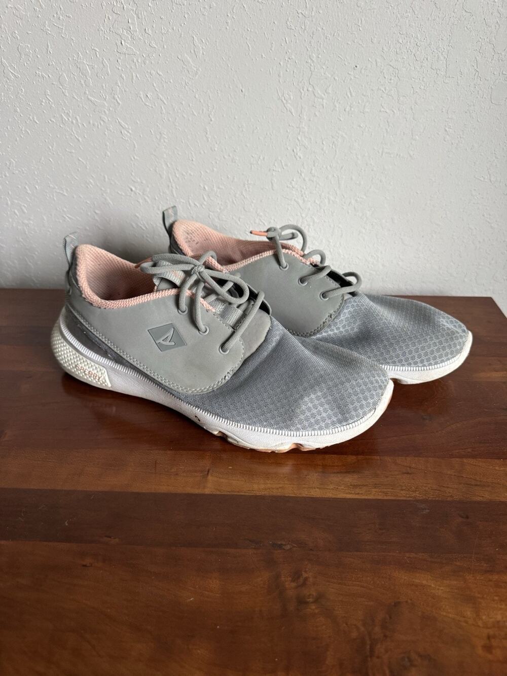Sperry Top Sider Fathom Gray Pink Mesh Lace Up Athletic Sneaker Womens 9 Walking